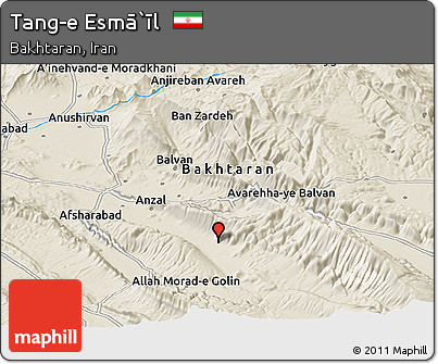 Shaded Relief Panoramic Map of Tang-e Esmā`īl