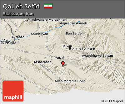 Shaded Relief Panoramic Map of Qal`eh Sefīd