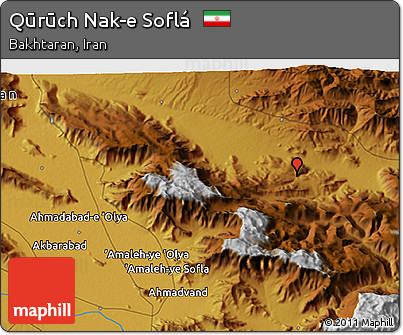 Physical 3D Map of Qūrūch Nak-e Soflá