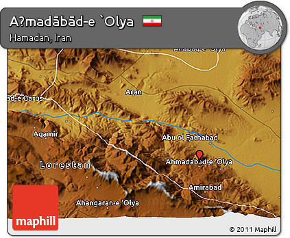 Physical 3D Map of Aḩmadābād-e `Olya