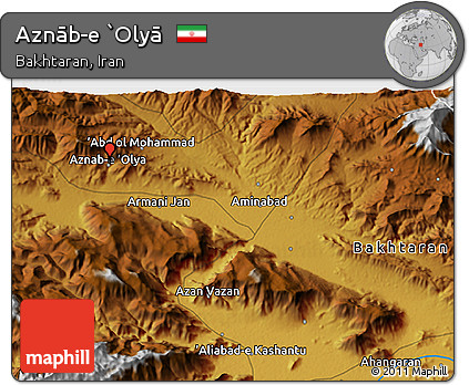 Physical 3D Map of Aznāb-e `Olyā