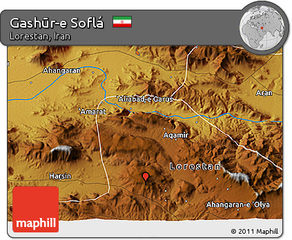 Physical 3D Map of Gashūr-e Soflá