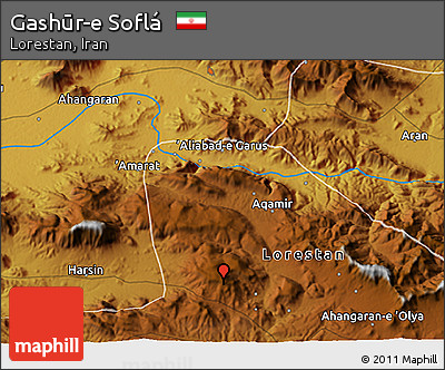 Physical 3D Map of Gashūr-e Soflá