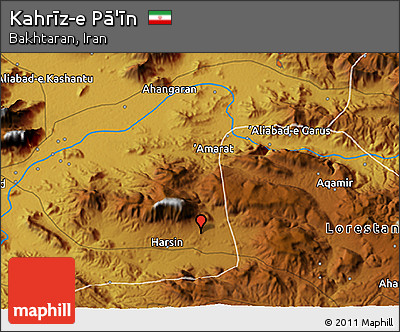 Physical 3D Map of Kahrīz-e Pā'īn