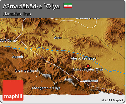 Physical 3D Map of Aḩmadābād-e `Olya