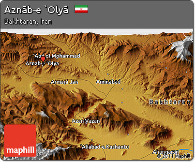 Physical 3D Map of Aznāb-e `Olyā