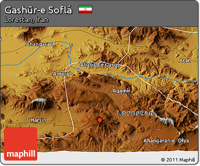 Physical 3D Map of Gashūr-e Soflá