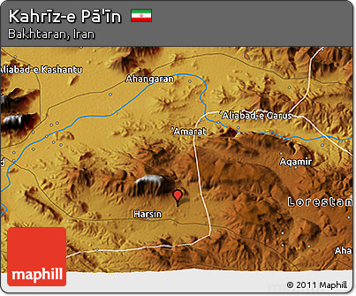Physical 3D Map of Kahrīz-e Pā'īn