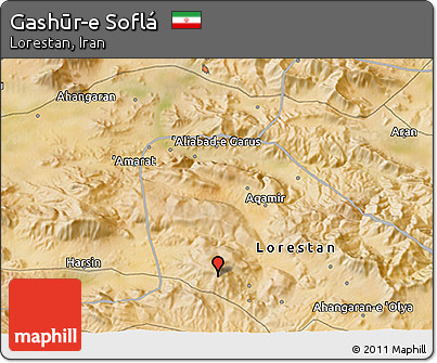 Satellite 3D Map of Gashūr-e Soflá