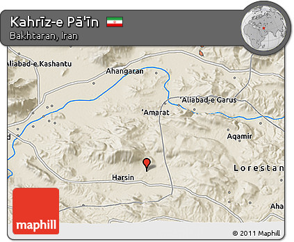 Shaded Relief 3D Map of Kahrīz-e Pā'īn