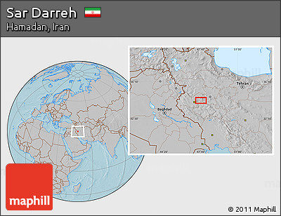 Gray Location Map of Sar Darreh, hill shading