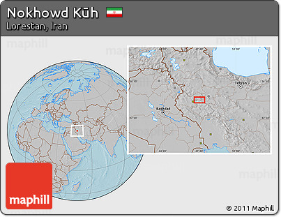 Gray Location Map of Nokhowd Kūh, hill shading