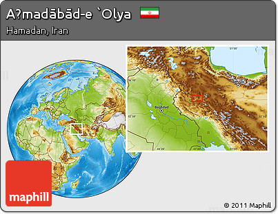 Physical Location Map of Aḩmadābād-e `Olya