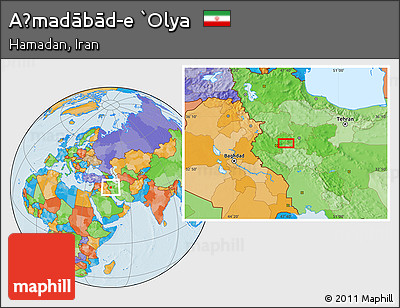 Political Location Map of Aḩmadābād-e `Olya