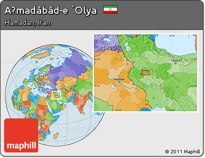 Political Location Map of Aḩmadābād-e `Olya