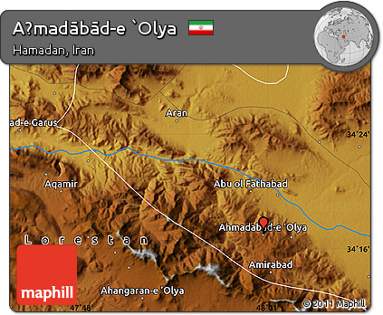 Physical Map of Aḩmadābād-e `Olya