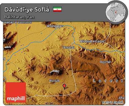 Physical Map of Dāvūdī-ye Soflá