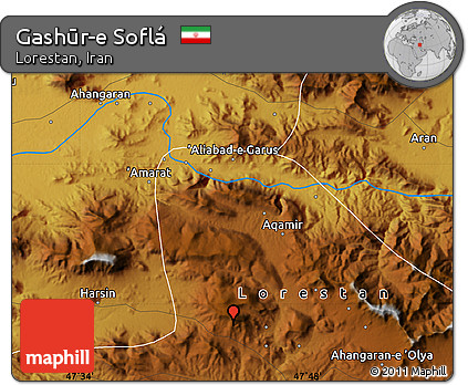 Physical Map of Gashūr-e Soflá