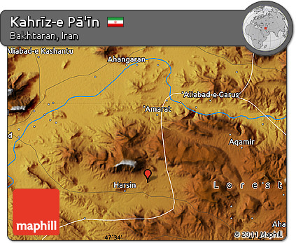 Physical Map of Kahrīz-e Pā'īn