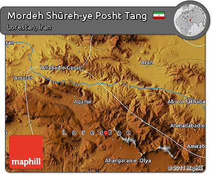 Physical Map of Mordeh Shūreh-ye Posht Tang