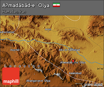 Physical Map of Aḩmadābād-e `Olya