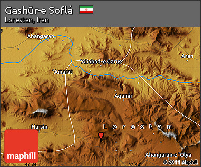 Physical Map of Gashūr-e Soflá