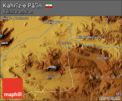 Physical Map of Kahrīz-e Pā'īn