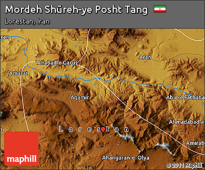 Physical Map of Mordeh Shūreh-ye Posht Tang