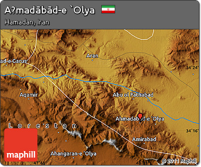 Physical Map of Aḩmadābād-e `Olya