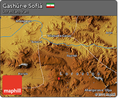 Physical Map of Gashūr-e Soflá