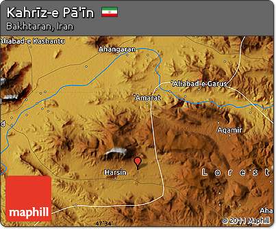 Physical Map of Kahrīz-e Pā'īn
