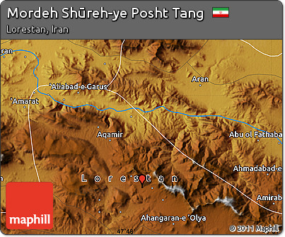 Physical Map of Mordeh Shūreh-ye Posht Tang