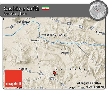 Shaded Relief Map of Gashūr-e Soflá