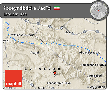 Shaded Relief Map of Ḩoseynābād-e Jadīd