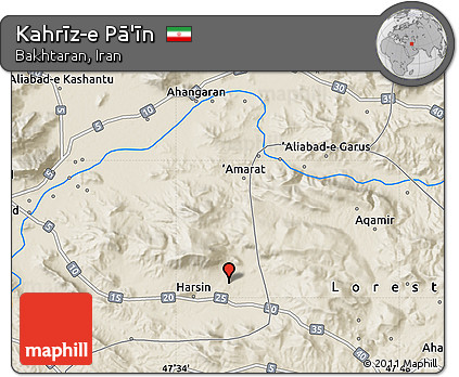 Shaded Relief Map of Kahrīz-e Pā'īn