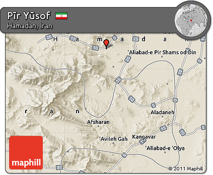 Shaded Relief Map of Pīr Yūsof