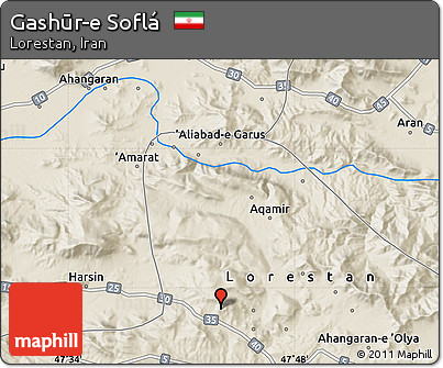 Shaded Relief Map of Gashūr-e Soflá