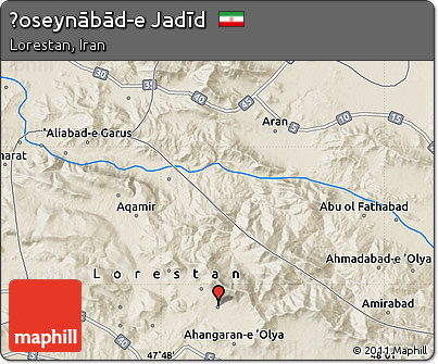 Shaded Relief Map of Ḩoseynābād-e Jadīd