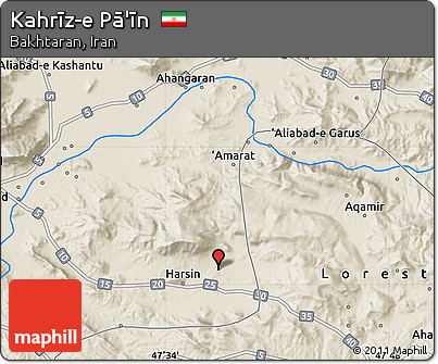 Shaded Relief Map of Kahrīz-e Pā'īn