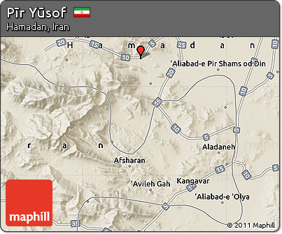 Shaded Relief Map of Pīr Yūsof