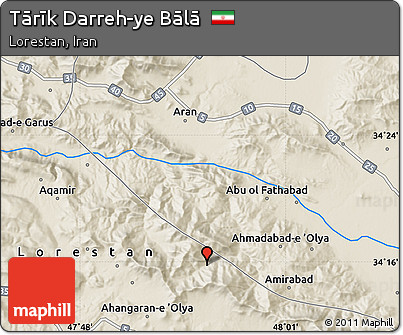 Shaded Relief Map of Tārīk Darreh-ye Bālā
