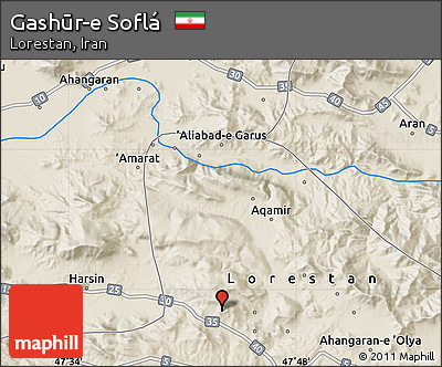 Shaded Relief Map of Gashūr-e Soflá