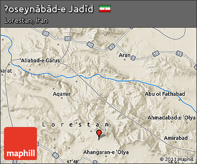 Shaded Relief Map of Ḩoseynābād-e Jadīd