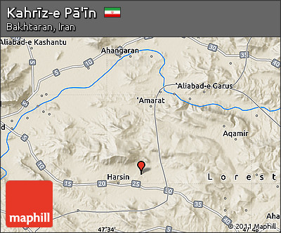 Shaded Relief Map of Kahrīz-e Pā'īn