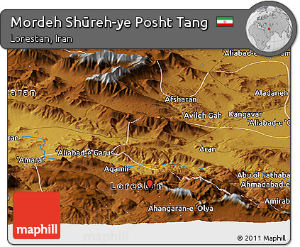 Physical Panoramic Map of Mordeh Shūreh-ye Posht Tang