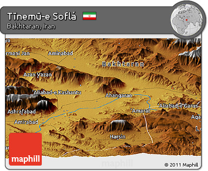 Physical Panoramic Map of Tīnemū-e Soflá