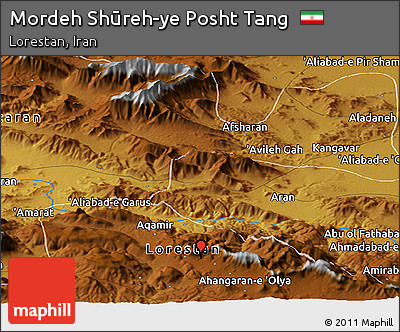 Physical Panoramic Map of Mordeh Shūreh-ye Posht Tang