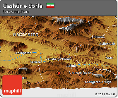 Physical Panoramic Map of Gashūr-e Soflá