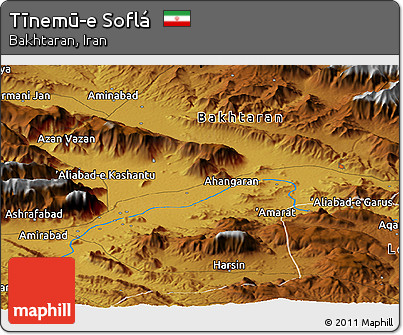 Physical Panoramic Map of Tīnemū-e Soflá