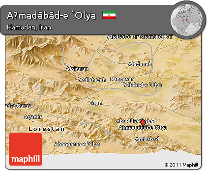 Satellite Panoramic Map of Aḩmadābād-e `Olya